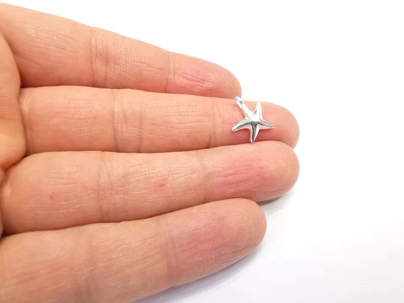 2 Starfish Sterling Silver Charms , 925 Silver Charms (13x12mm) AG27823