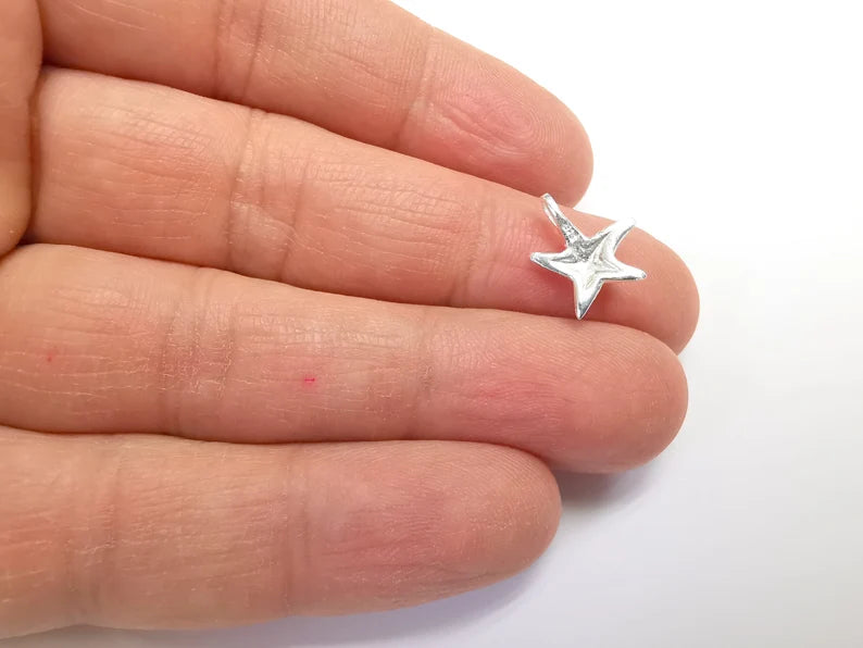 2 Starfish Sterling Silver Charms , 925 Silver Charms (13x12mm) AG27823