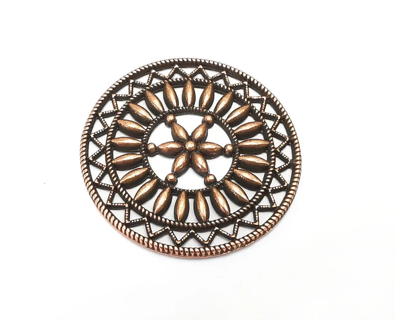 Flower Round Pendant Antique Copper Plated Pendant (46mm) G27826