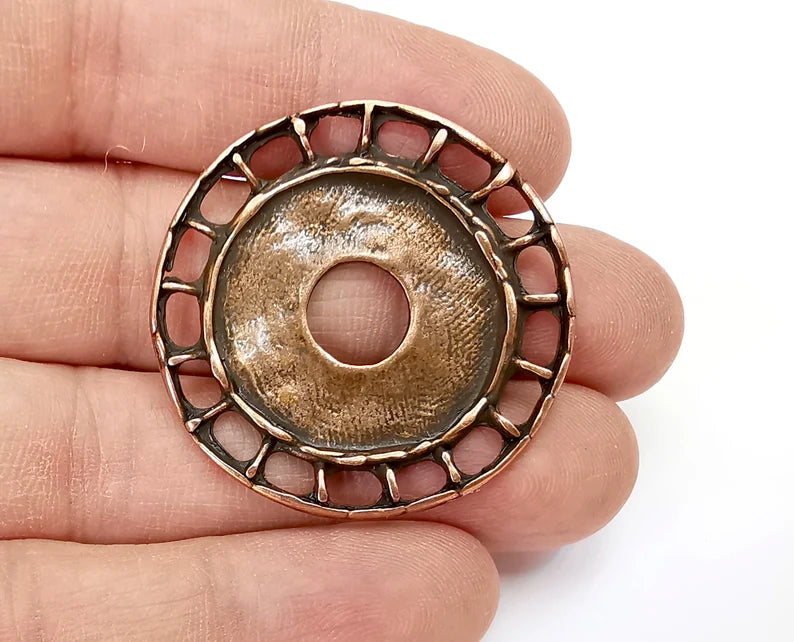 Ethinc Disc Round Pendant Antique Copper Plated Findings (40mm) G27832