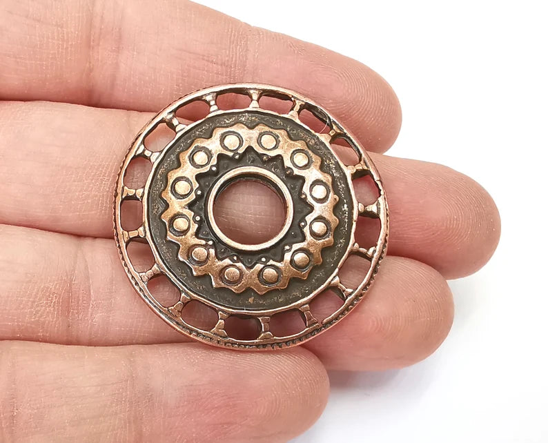 Ethinc Disc Round Pendant Antique Copper Plated Findings (40mm) G27832