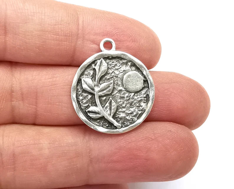 Branch Leaf Charms Plant Nature Stars Charms Full Moon Moonrise Pendant Antique Silver Plated Charms (26x22mm) G27950