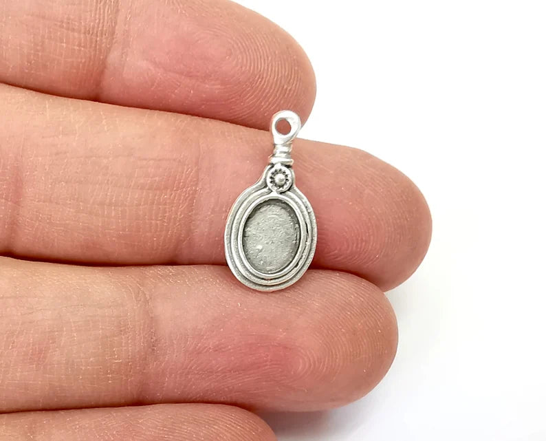 Ethnic Silver Charms Blank Bezel Settings Antique Silver Plated Charms (20x10mm)(8x6mm Blank) G27844