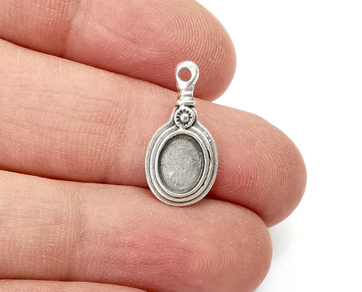 Ethnic Silver Charms Blank Bezel Settings Antique Silver Plated Charms (20x10mm)(8x6mm Blank) G27844