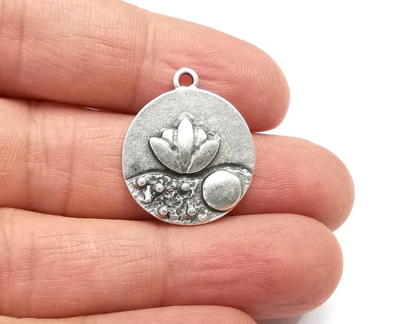 Lotus Flower Charms Pendant Antique Silver Plated Charms (25x21mm) G27952