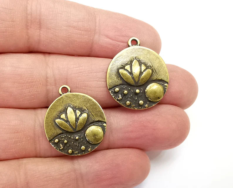 Lotus Flower Charms Pendant Antique Bronze Plated Charms (25x21mm) G27953