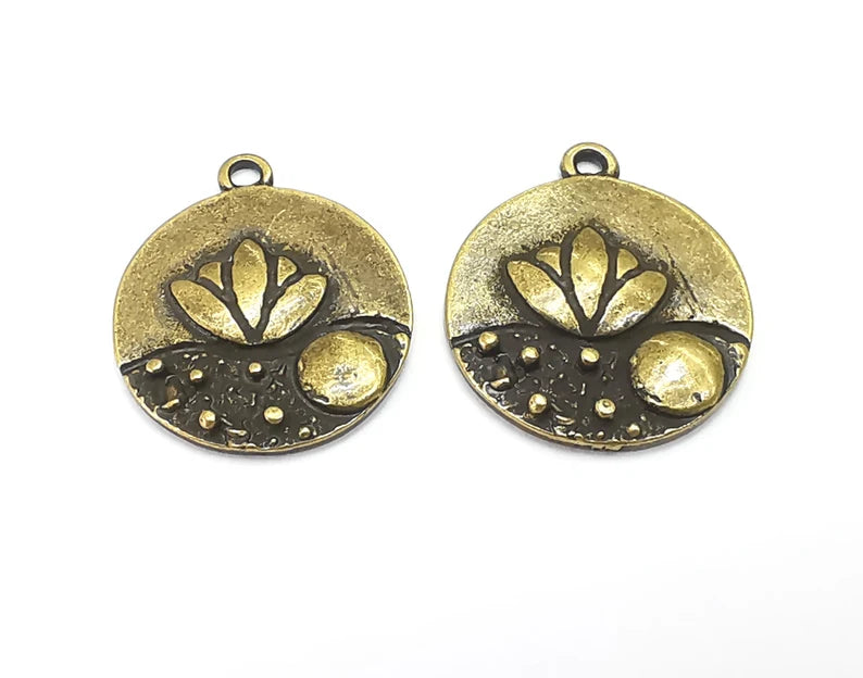 Lotus Flower Charms Pendant Antique Bronze Plated Charms (25x21mm) G27953