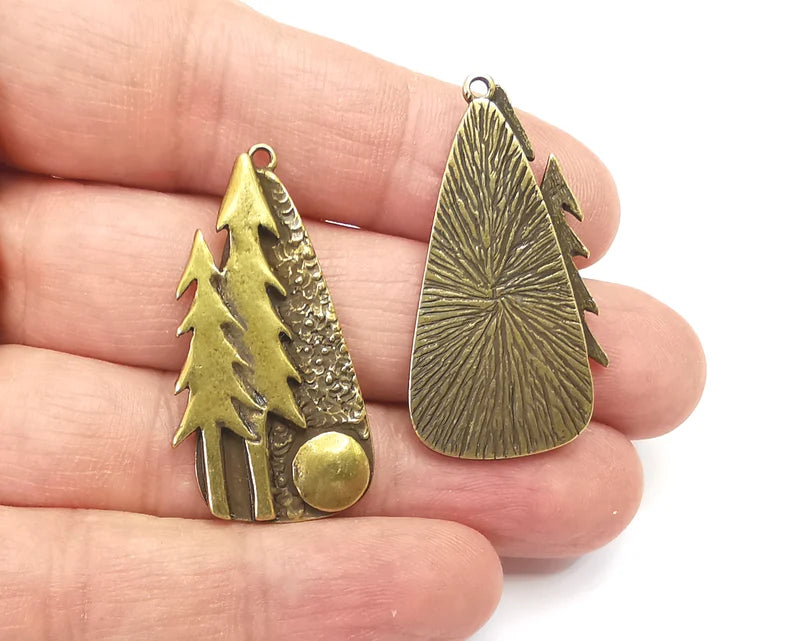 Pine Tree Forest Charms Full Moon Night Pendant Antique Bronze Plated Charms (40x21mm) G27955