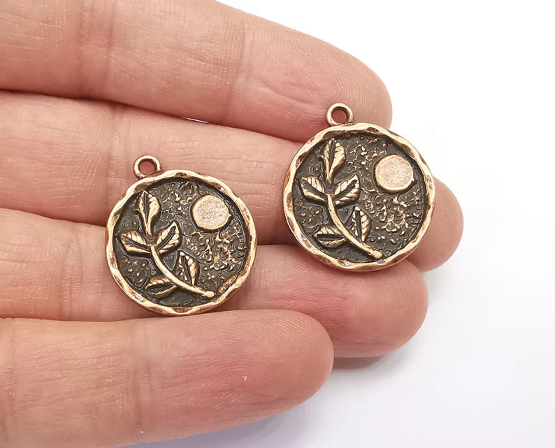 Branch Leaf Charms Plant Nature Stars Charms Full Moon Moonrise Pendant Antique Copper Plated Charms (26x22mm) G27956