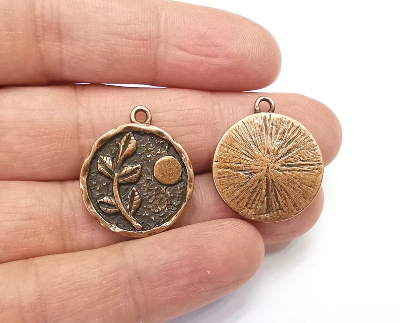 Branch Leaf Charms Plant Nature Stars Charms Full Moon Moonrise Pendant Antique Copper Plated Charms (26x22mm) G27956