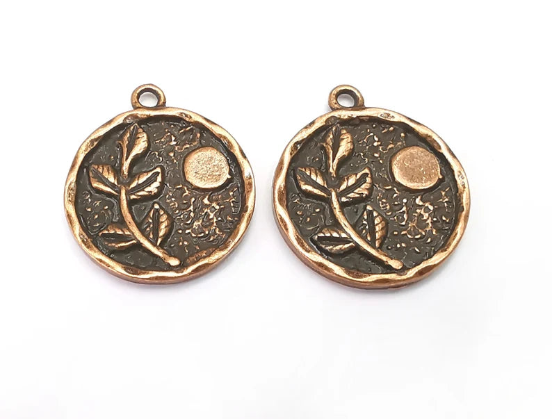 Branch Leaf Charms Plant Nature Stars Charms Full Moon Moonrise Pendant Antique Copper Plated Charms (26x22mm) G27956