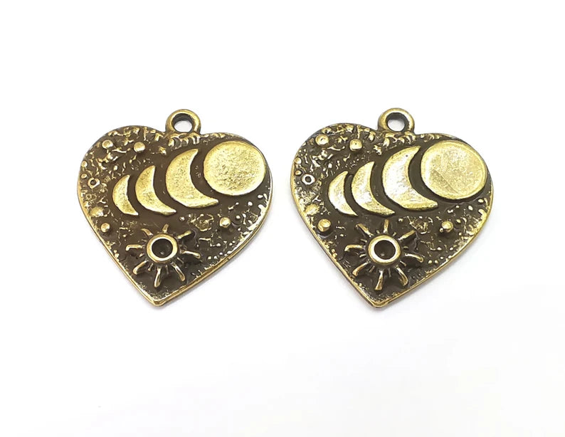 Heart Moon Star Charms Crescent State of The Moon Pendant Antique Bronze Plated Charms (25x23mm) G27957