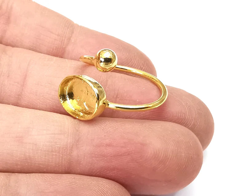 Ball Head Oval Shiny Gold Ring Bezels Settings Resin Backs Cabochon Mounting Gold Plated Brass Adjustable Ring Base (11x8mm blank) G27852