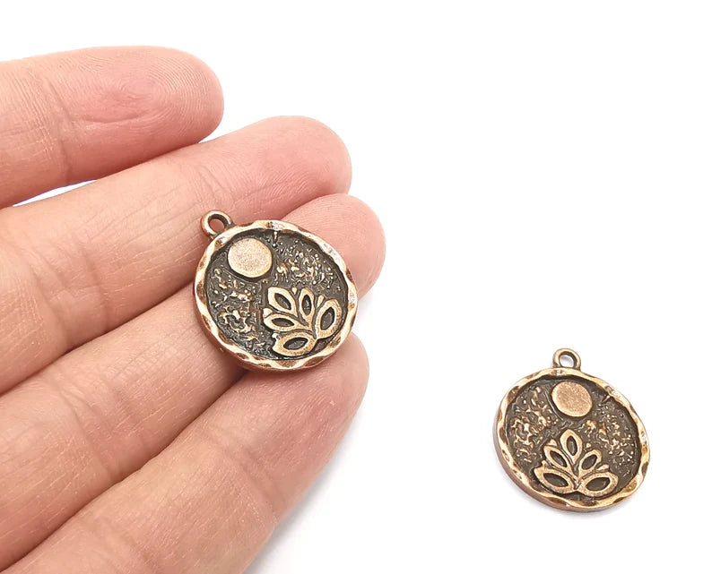 Lotus Full Moon Charms Round Night Pendant Antique Copper Plated Charms (26x22mm) G27960