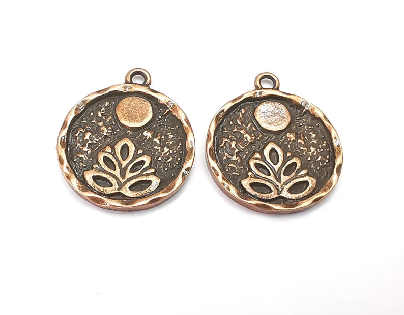 Lotus Full Moon Charms Round Night Pendant Antique Copper Plated Charms (26x22mm) G27960