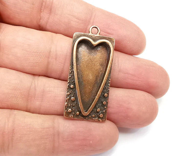 Heart Rectangle Pendant Blank Resin Bezel Mounting Cabochon Base Setting Antique Copper Plated Charms 38x18mm (28x14mm Blank) G27962