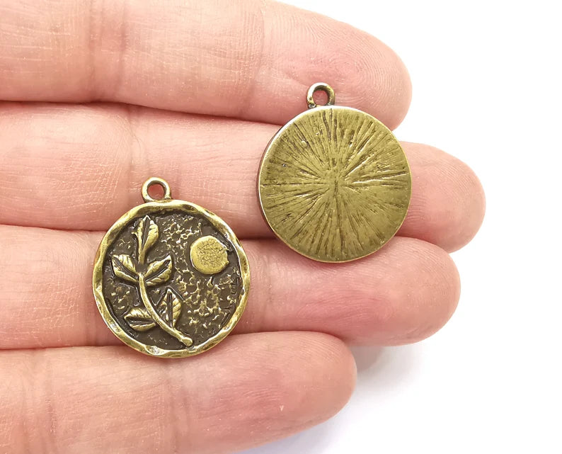 Branch Leaf Charms Plant Nature Stars Charms Full Moon Moonrise Pendant Antique Bronze Plated Charms (26x22mm) G27964