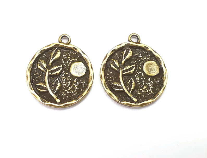 Branch Leaf Charms Plant Nature Stars Charms Full Moon Moonrise Pendant Antique Bronze Plated Charms (26x22mm) G27964