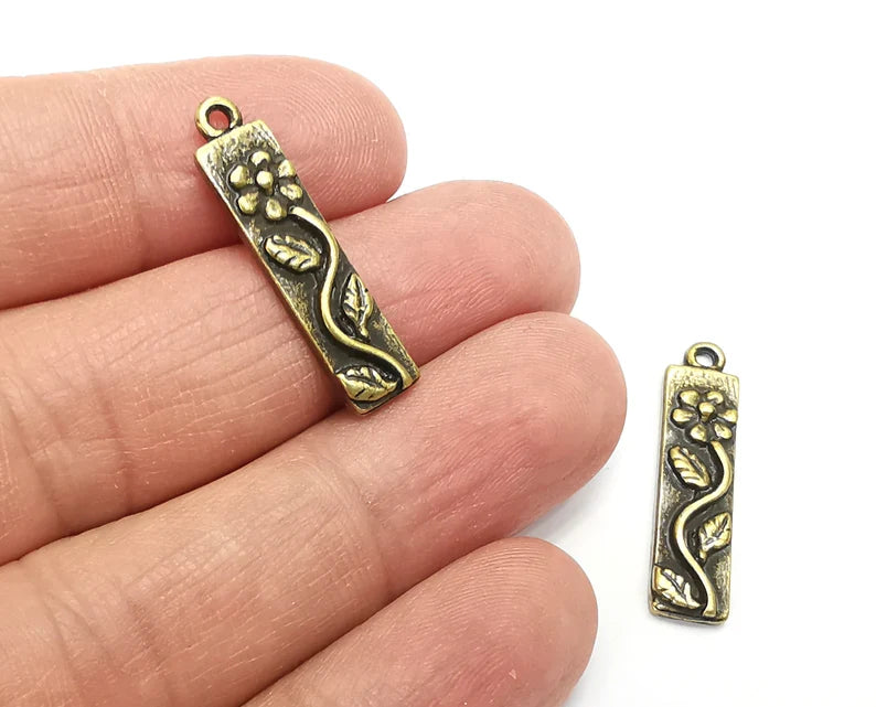 Flower Leaf Charms Branch Plant Pendant Antique Bronze Plated Charms (28x7mm) G27969