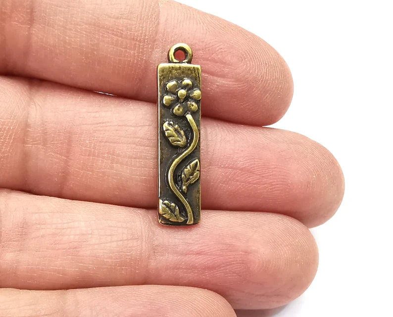 Flower Leaf Charms Branch Plant Pendant Antique Bronze Plated Charms (28x7mm) G27969