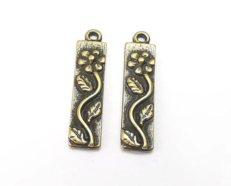Flower Leaf Charms Branch Plant Pendant Antique Bronze Plated Charms (28x7mm) G27969