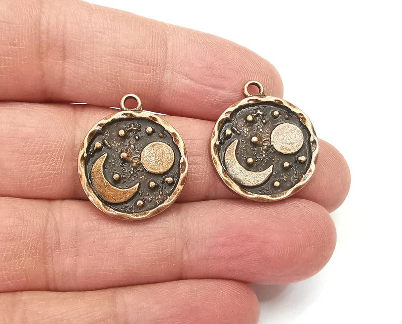 Crescent Moon Charms Crescent Stars Charms Moonrise Pendant Antique Copper Plated Charms (25x21mm) G27970