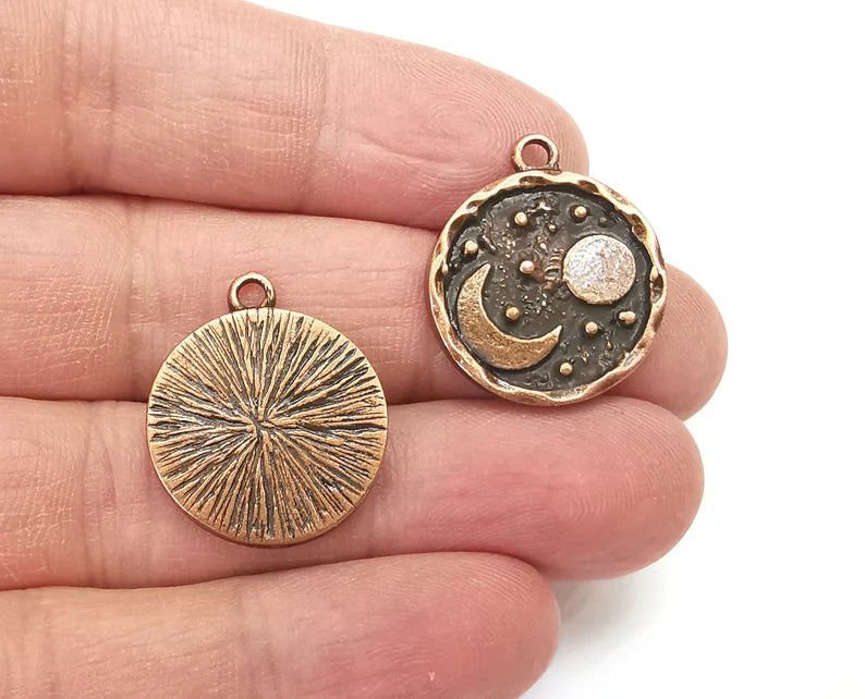 Crescent Moon Charms Crescent Stars Charms Moonrise Pendant Antique Copper Plated Charms (25x21mm) G27970