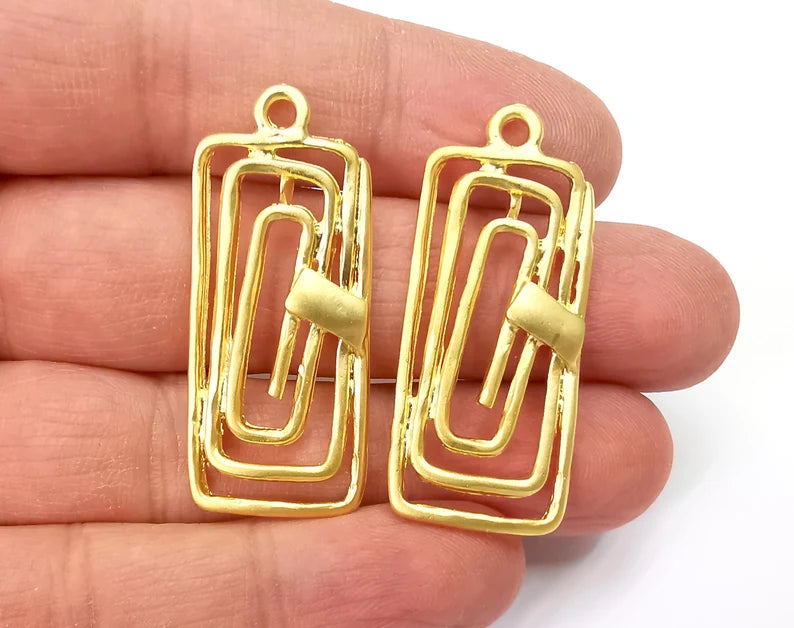 Rectangle Spirals Charms Gold Plated Charms (41x18mm) G27868