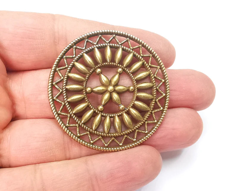 Flower Round Pendant Antique Bronze Plated Pendant (46mm) G27869