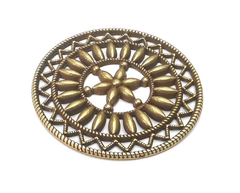 Flower Round Pendant Antique Bronze Plated Pendant (46mm) G27869