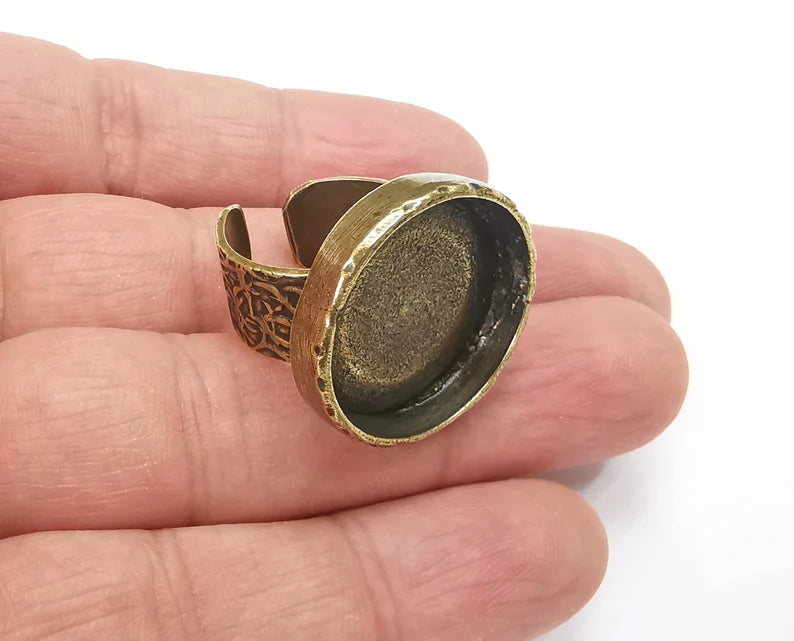 Round Ring Blank Setting Cabochon Base inlay Ring Back Mounting Adjustable Ring Base Bezel (22mm blank)Antique Bronze Plated G27870