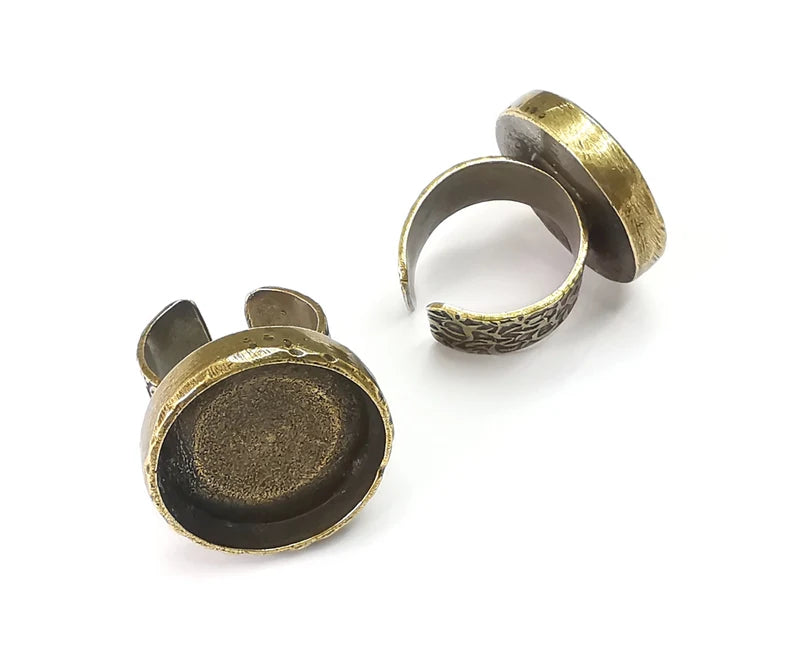 Round Ring Blank Setting Cabochon Base inlay Ring Back Mounting Adjustable Ring Base Bezel (22mm blank)Antique Bronze Plated G27870