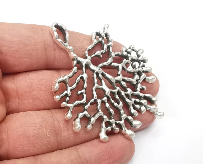 Coral Branch Pendant Antique Silver Plated Pendant (68x58mm) G27873