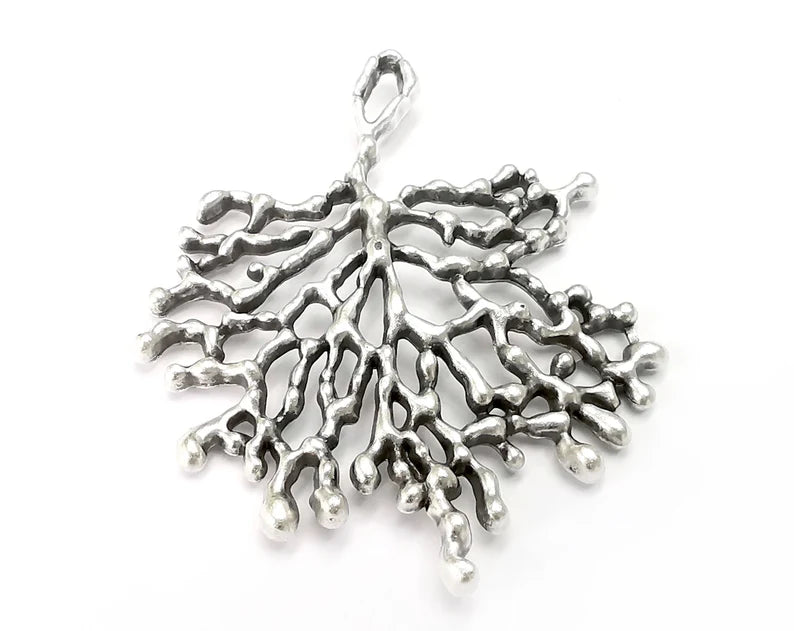 Coral Branch Pendant Antique Silver Plated Pendant (68x58mm) G27873