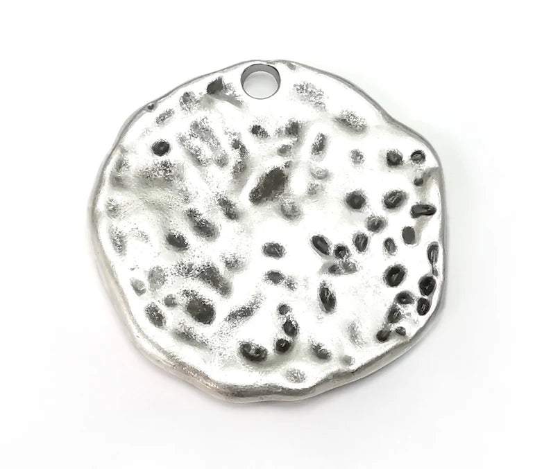 Organic Disc Pendant Antique Silver Plated Pendant (53mm) G27881