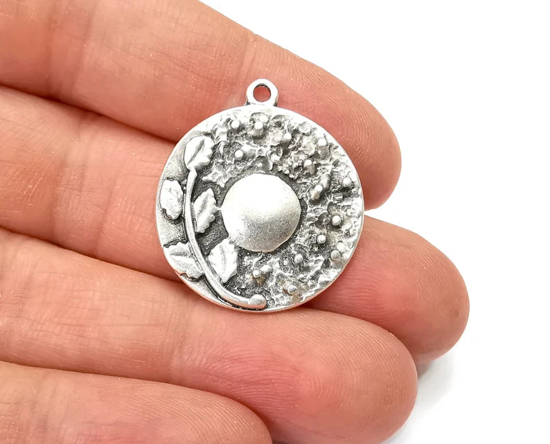 Branch Leaf Charms Plant Nature Charms Full Moon Moonrise Pendant Antique Silver Plated Charms (31x27mm) G27990