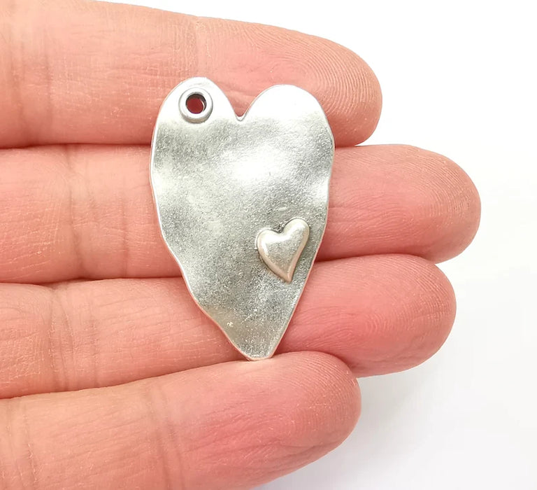 Heart Charms Antique Silver Plated Charm (35x23mm) G27884