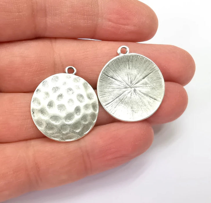 Hammered Round Charms Antique Silver Plated Charms (28x24mm) G27885