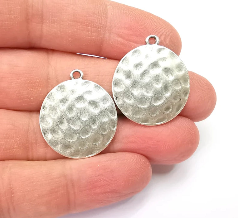 Hammered Round Charms Antique Silver Plated Charms (28x24mm) G27885