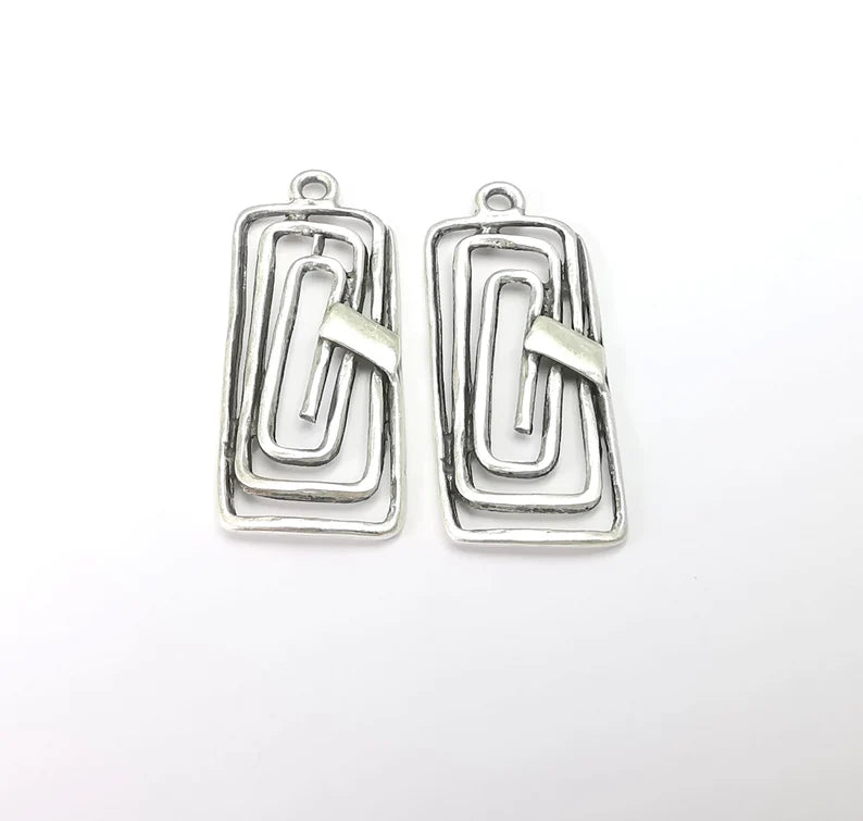 Rectangle Spiral Charms Antique Silver Plated Charms (41x17mm) G27888