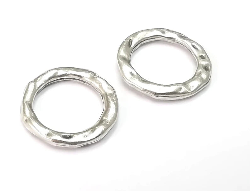 Hammered Round Silver Circle Connector (Double sided) Antique Silver Plated Findings (22mm) G27897