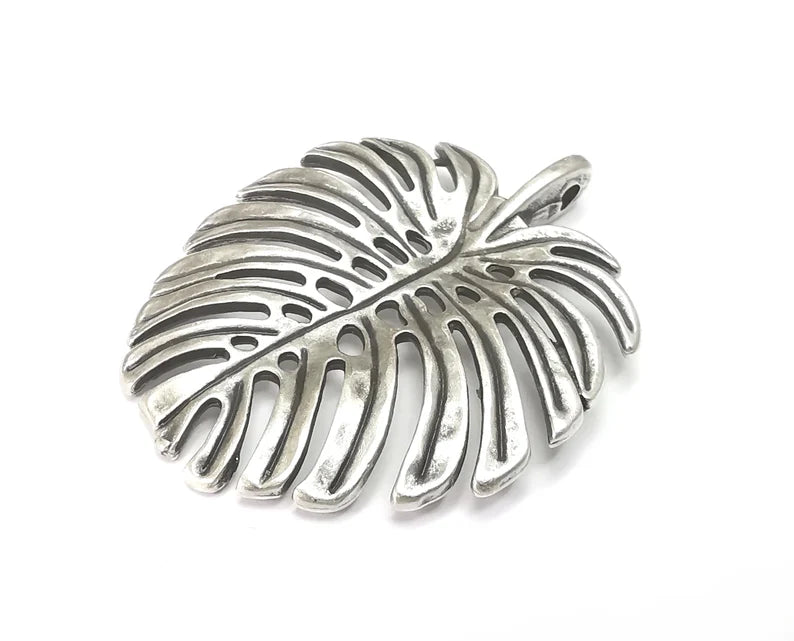 Monstera Leaf Charms Pendant Antique Silver Plated Pendant (54x44mm) G27898