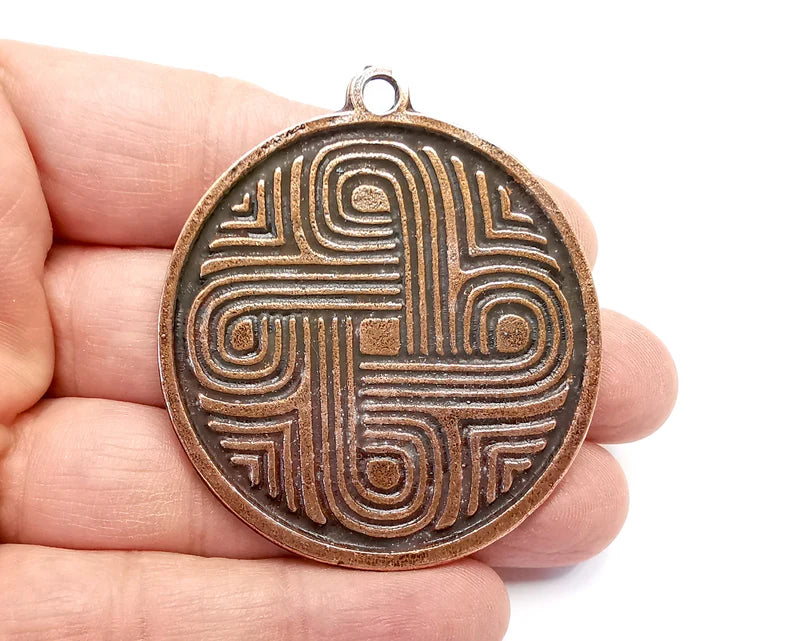 Swirl Round Pendant Antique Copper Plated Pendant (60x53mm) G27909