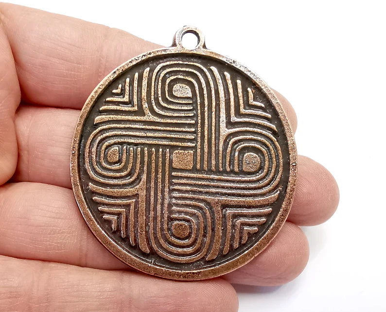 Swirl Round Pendant Antique Copper Plated Pendant (60x53mm) G27909