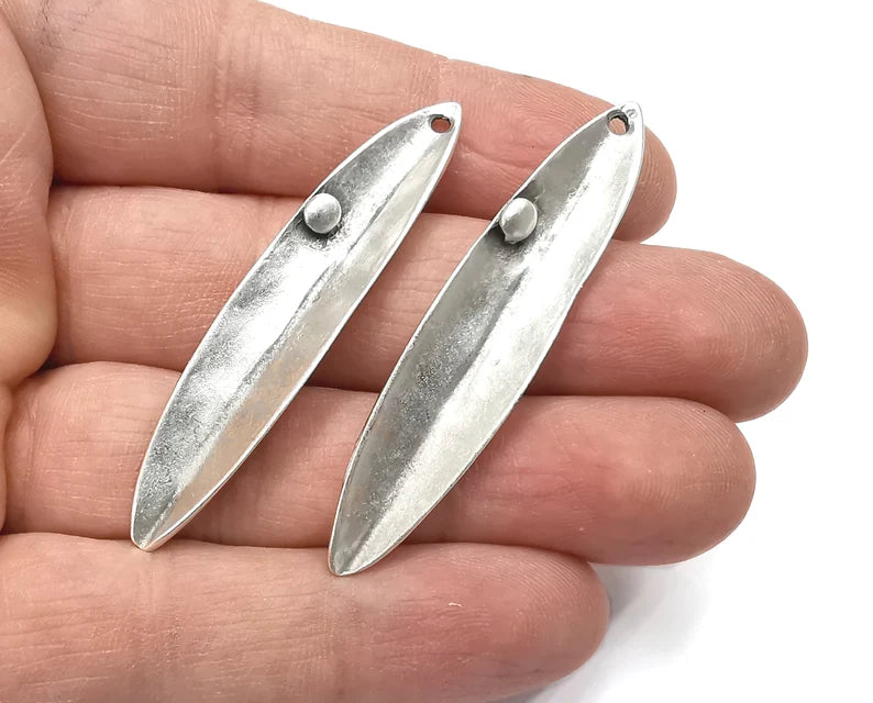 Leaf Dangle Charms, Antique Silver Plated Dew grain Charms (57x12mm) G27922