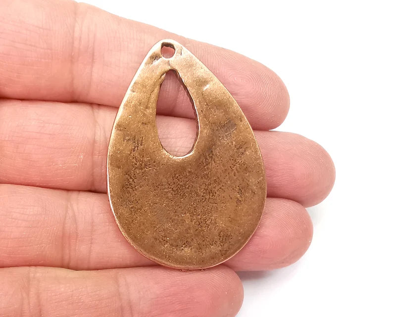 2 Hammered Drop Charms Antique Copper Plated Charms (49x34mm) G27933