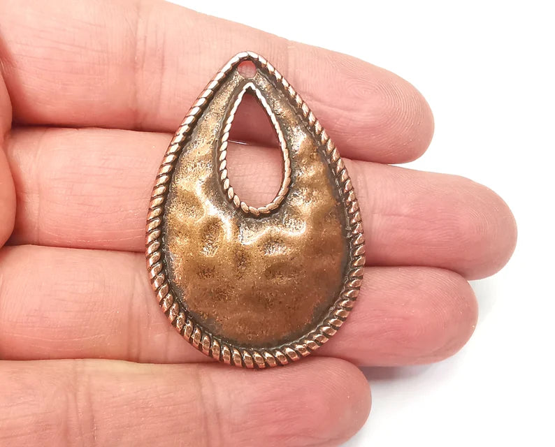 2 Hammered Drop Charms Antique Copper Plated Charms (49x34mm) G27933