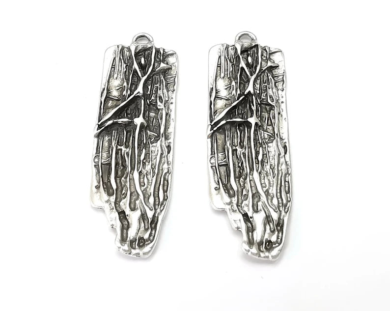 Wood Bark Textured Charms Antique Silver Plated Charms (49x16mm) G28061