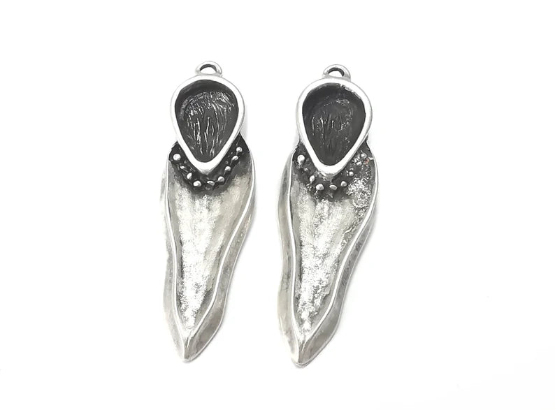 Silver Seed Charms Pendant Antique Silver Plated Charms (51x16mm) (14x10mm) G27939