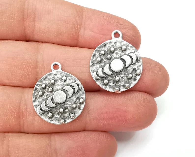 Moon Stars Charms State of The Moon Pendant Antique Silver Plated Charms (25x21mm) G27945